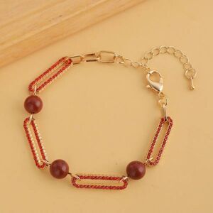 New, Not Worn, Austrian Crystal, Jasper Beaded Paper Clip Brass Bracelet